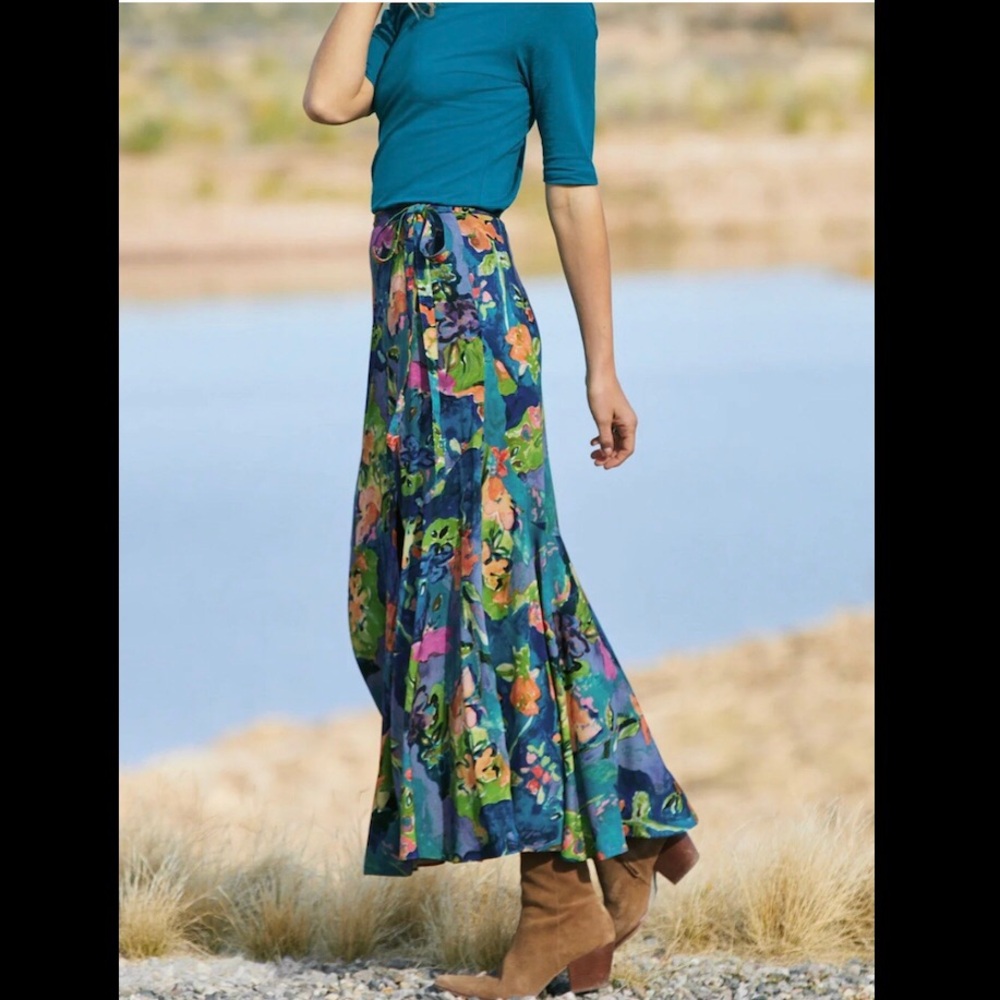 Peruvian Connection Bora Bora Floral Maxi Wrap Skirt 12 Lightweight Flowy Boho